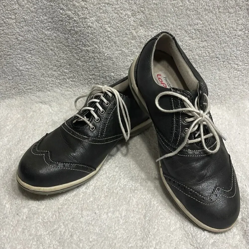 Footjoy Women’s Black Golf Oxford Shoes LoPro Wing Tip Lace Up Sz 6.5 Sport